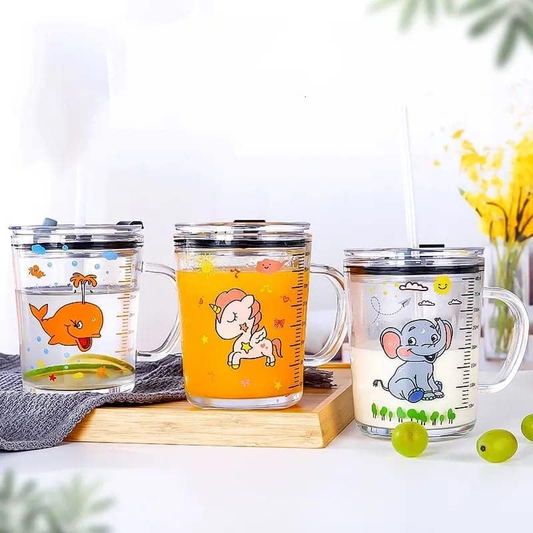 Unicorn Shape 350 ML Glass Mug with Straw