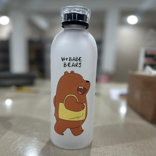 We Bare Bears Panda Water Bottle 1000ml – Cute Cartoon Design with Straw (Random Colour)