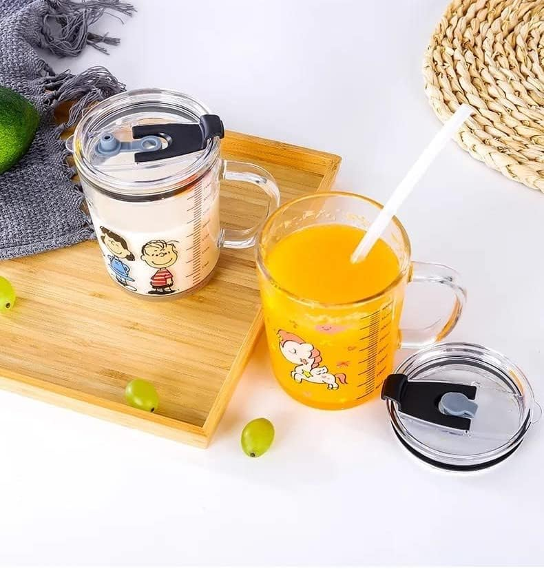 Unicorn Shape 350 ML Glass Mug with Straw