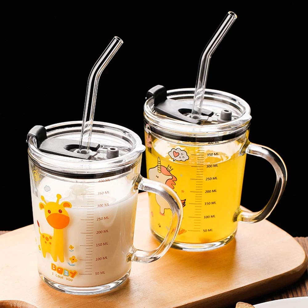 Unicorn Shape 350 ML Glass Mug with Straw