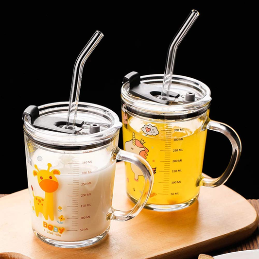 Unicorn Shape 350 ML Glass Mug with Straw