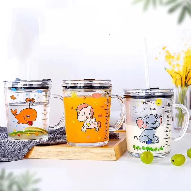 Unicorn Shape 350 ML Glass Mug with Straw