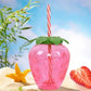 Strawberry Straw Water Bottle (Cute/Kawaii Design)