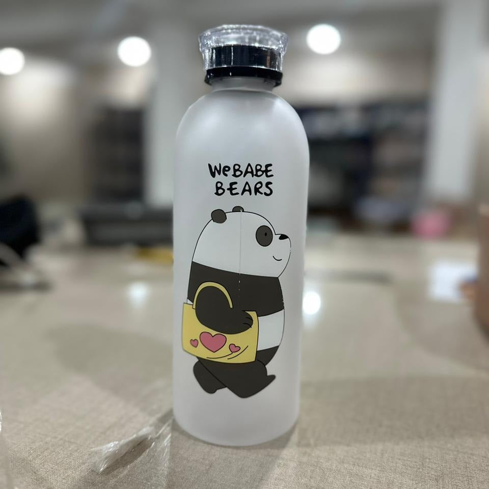 We Bare Bears Panda Water Bottle 1000ml – Cute Cartoon Design with Straw (Random Colour)
